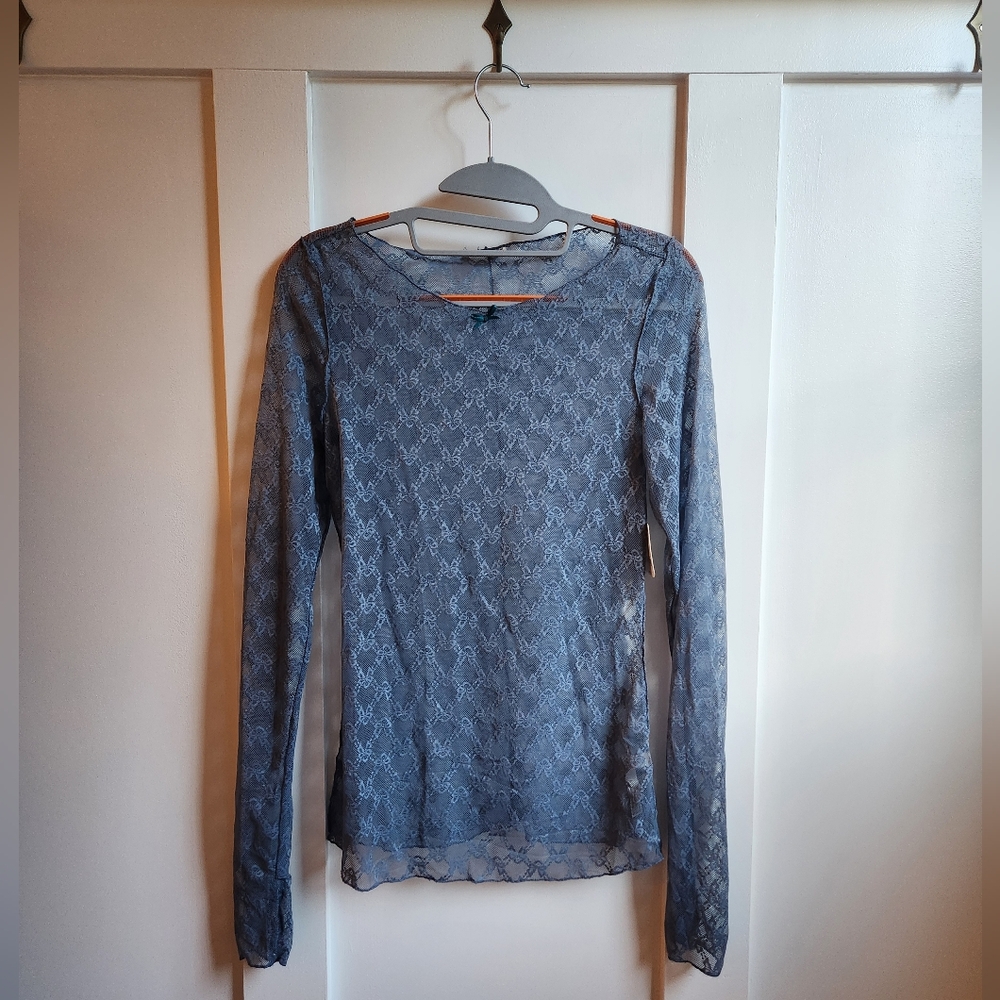 Free People Dusty Blue Lace Top XS NWT